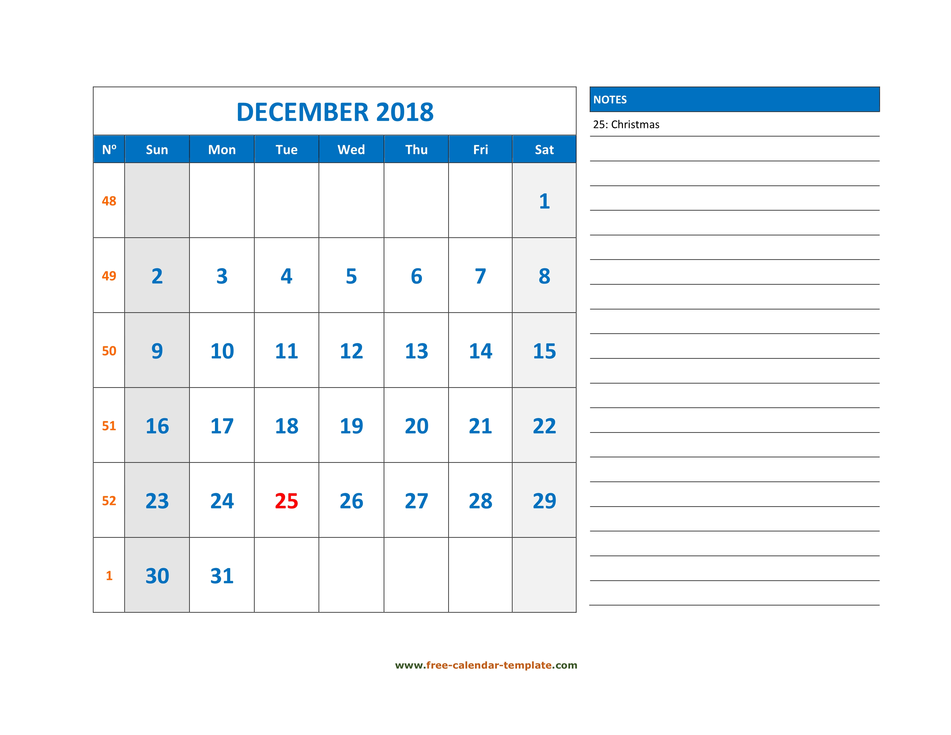 december-calendar-2018-grid-lines-for-holidays-and-notes-horizontal