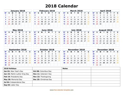 Calendar Template Printable 2018