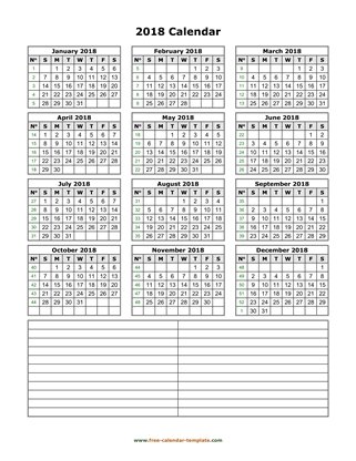 2018 calendar notes vertical