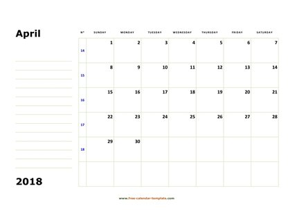 april 2018 calendar boxnotes horizontal