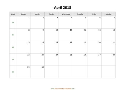 april 2018 calendar holidays horizontal