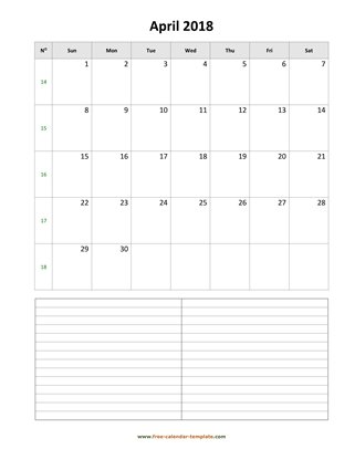 april 2018 calendar notes vertical