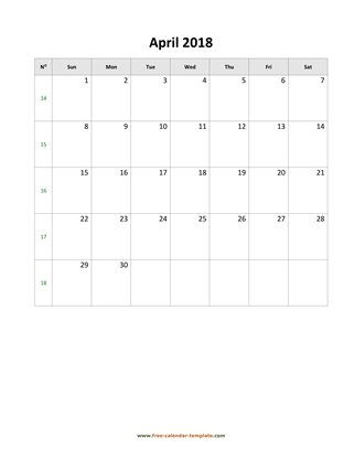 april 2018 calendar simple vertical