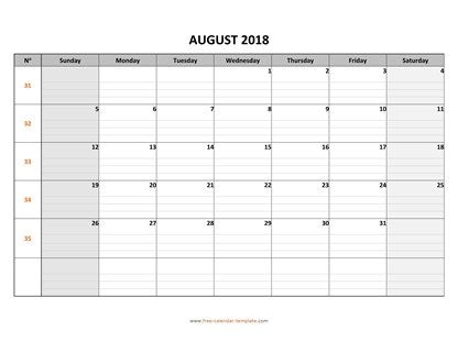 august 2018 calendar daygrid horizontal