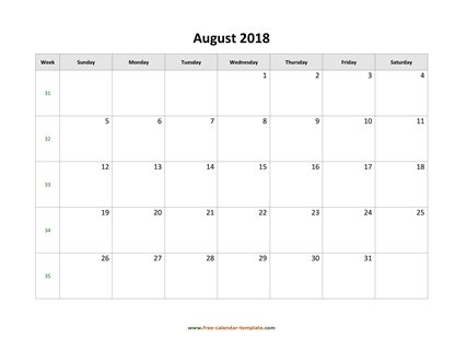 august 2018 calendar holidays horizontal