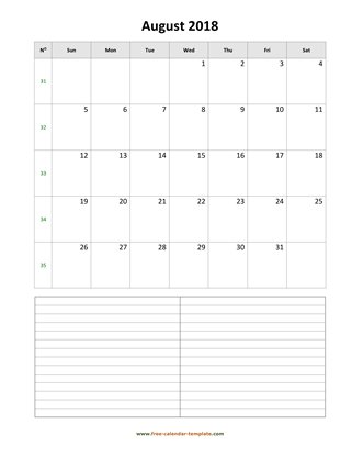 august 2018 calendar notes vertical