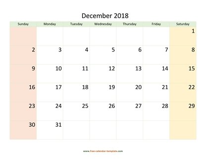december 2018 calendar colored horizontal