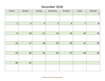 december 2018 calendar daycolored horizontal