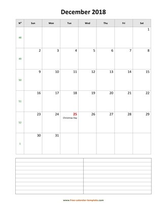 december 2018 calendar notes vertical