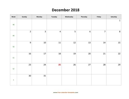 december 2018 calendar simple horizontal