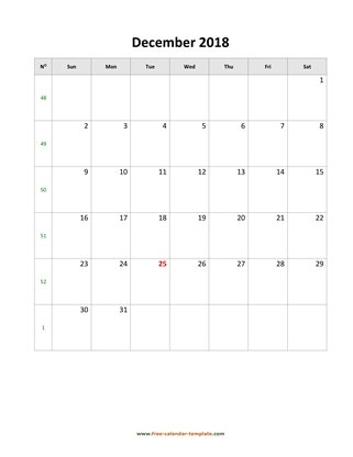 december 2018 calendar simple vertical