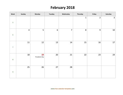 february 2018 calendar holidays horizontal