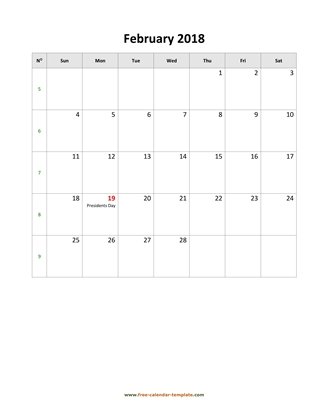 february 2018 calendar holidays vertical