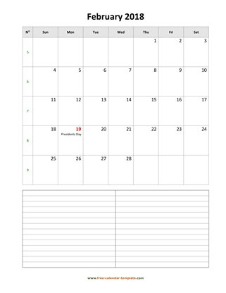 february 2018 calendar notes vertical