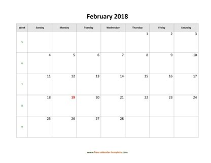 february 2018 calendar simple horizontal