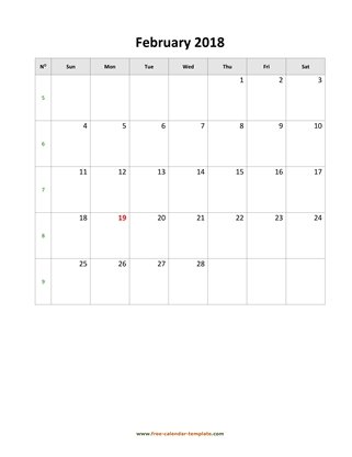 february 2018 calendar simple vertical