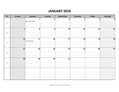january 2018 calendar daygrid horizontal