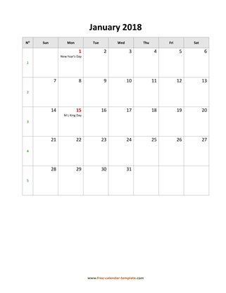 january 2018 calendar holidays vertical