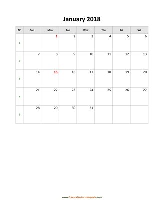 january 2018 calendar simple vertical