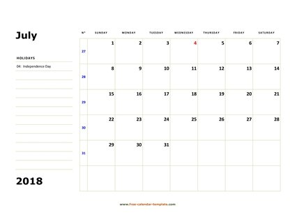 july 2018 calendar boxnotes horizontal
