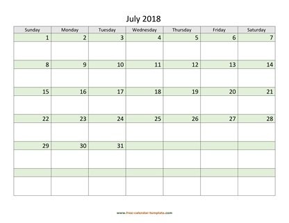 july 2018 calendar daycolored horizontal