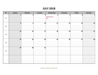 july 2018 calendar daygrid horizontal