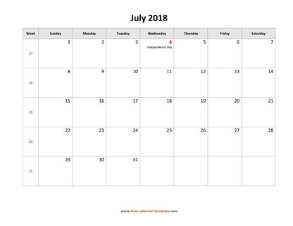 july 2018 calendar holidays horizontal