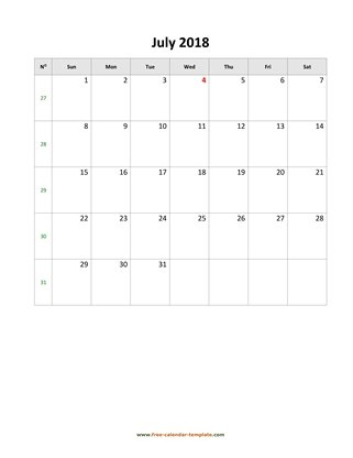 july 2018 calendar simple vertical