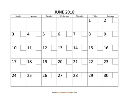 june 2018 calendar checkboxes horizontal
