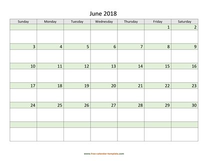 june 2018 calendar daycolored horizontal
