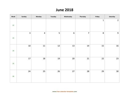 june 2018 calendar simple horizontal