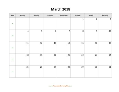 march 2018 calendar simple horizontal