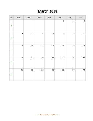 march 2018 calendar simple vertical