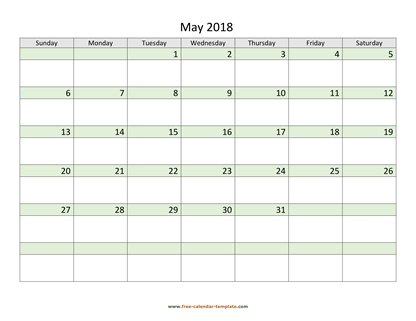 may 2018 calendar daycolored horizontal