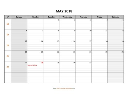 may 2018 calendar daygrid horizontal