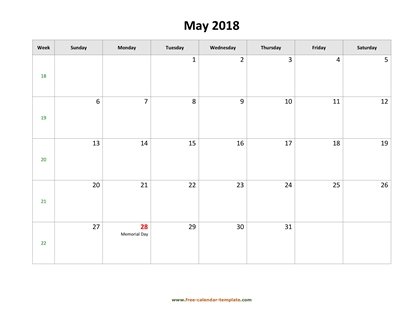 may 2018 calendar holidays horizontal