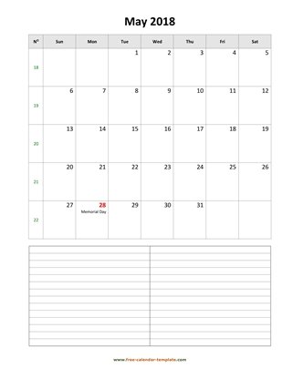 may 2018 calendar notes vertical