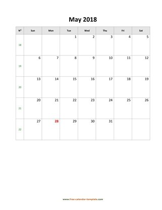 may 2018 calendar simple vertical