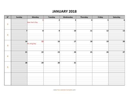 monthly 2018 calendar daygrid horizontal