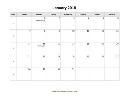 monthly 2018 calendar holidays horizontal
