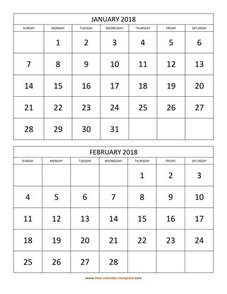 monthly 2018 calendar two months vertical