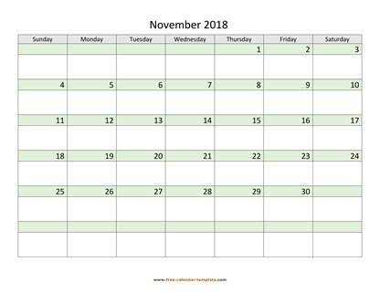 november 2018 calendar daycolored horizontal