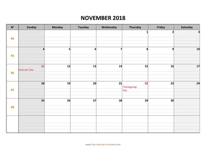 november 2018 calendar daygrid horizontal