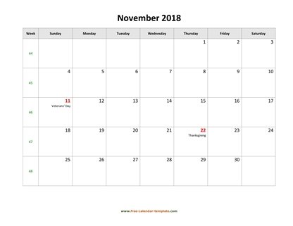 november 2018 calendar holidays horizontal