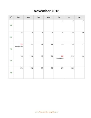 november 2018 calendar holidays vertical