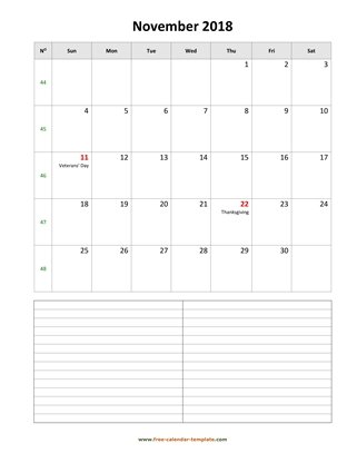 november 2018 calendar notes vertical