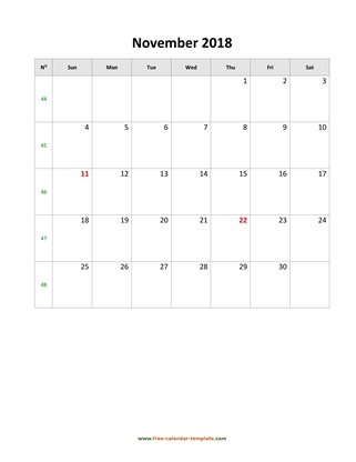 november 2018 calendar simple vertical