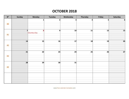 october 2018 calendar daygrid horizontal