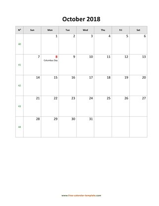 october 2018 calendar holidays vertical