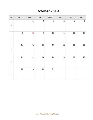 october 2018 calendar simple vertical